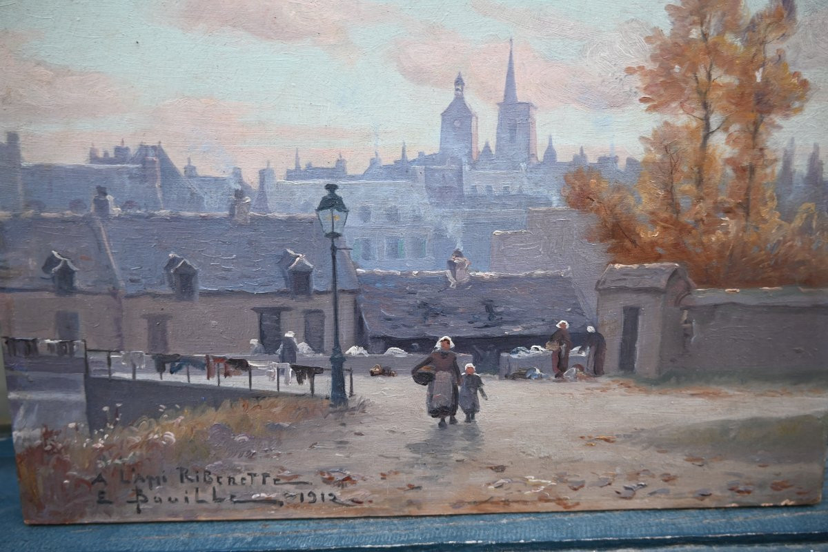 Guigamp Le Lavoir , Oil Painting By Etienne Bouillé-photo-3