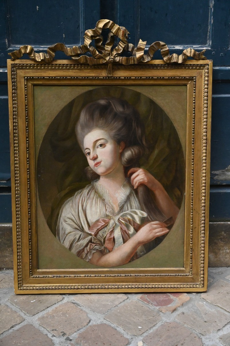 Portrait de jeune femme à sa toilette epoque Louis XVI