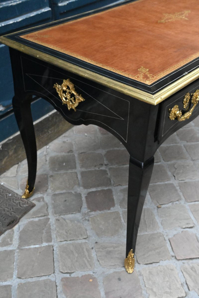 Bureau plat en bois noirçi d époque Regence  XVIII-photo-2