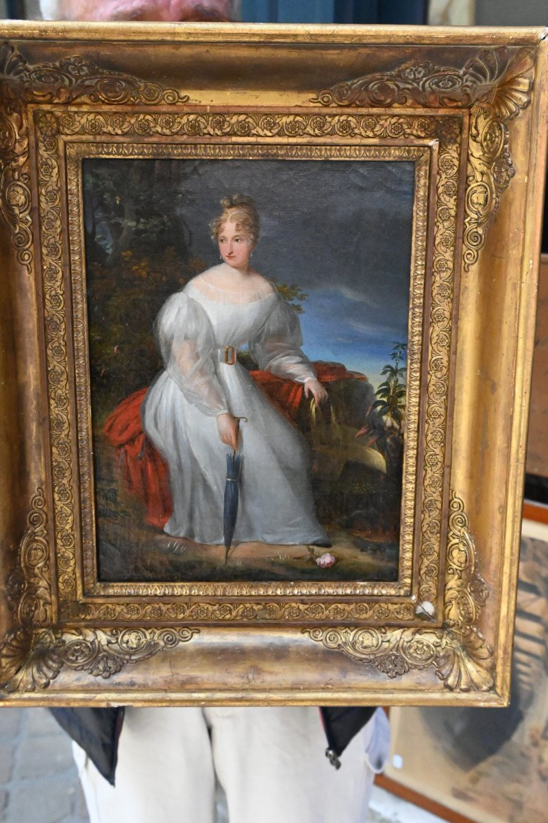 Charmant portrait d une jeune femme dans un parc  école XIX-photo-2