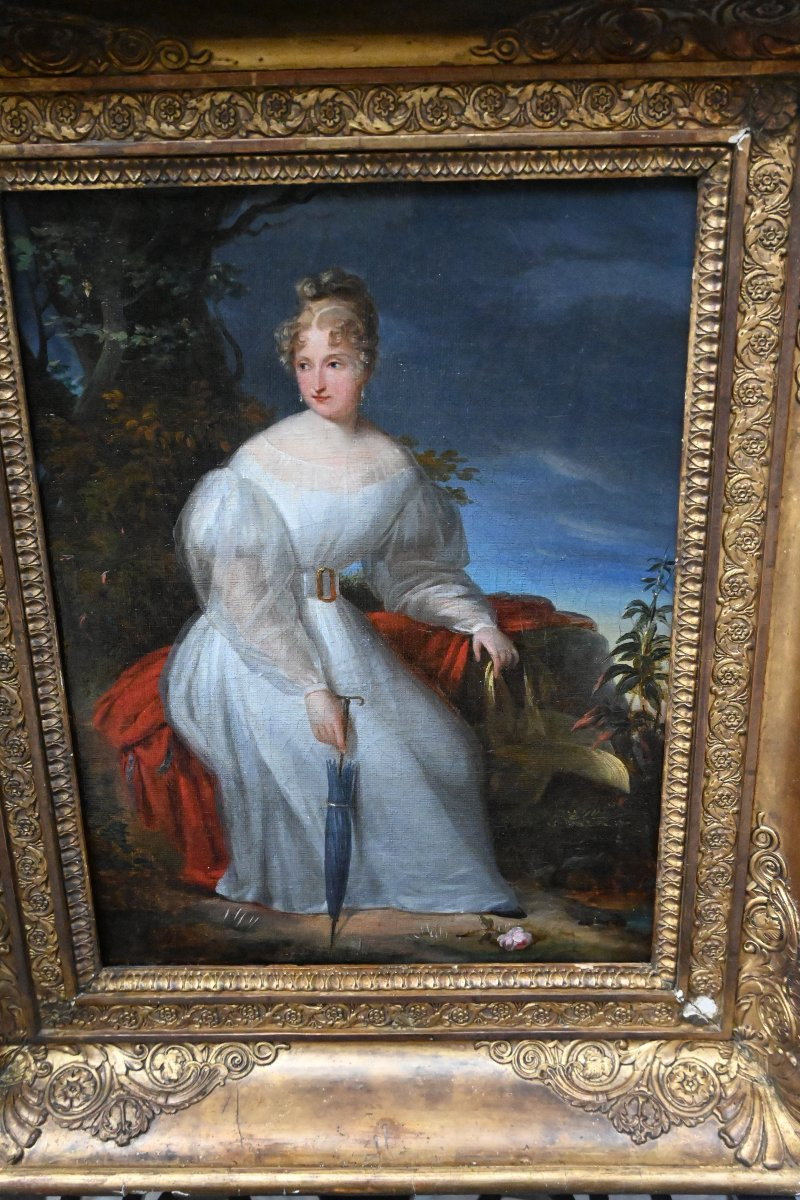 Charmant portrait d une jeune femme dans un parc  école XIX-photo-3