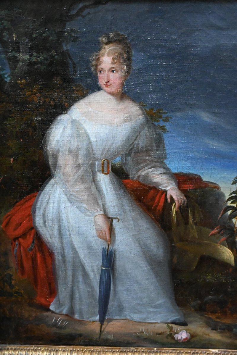 Charmant portrait d une jeune femme dans un parc  école XIX-photo-4