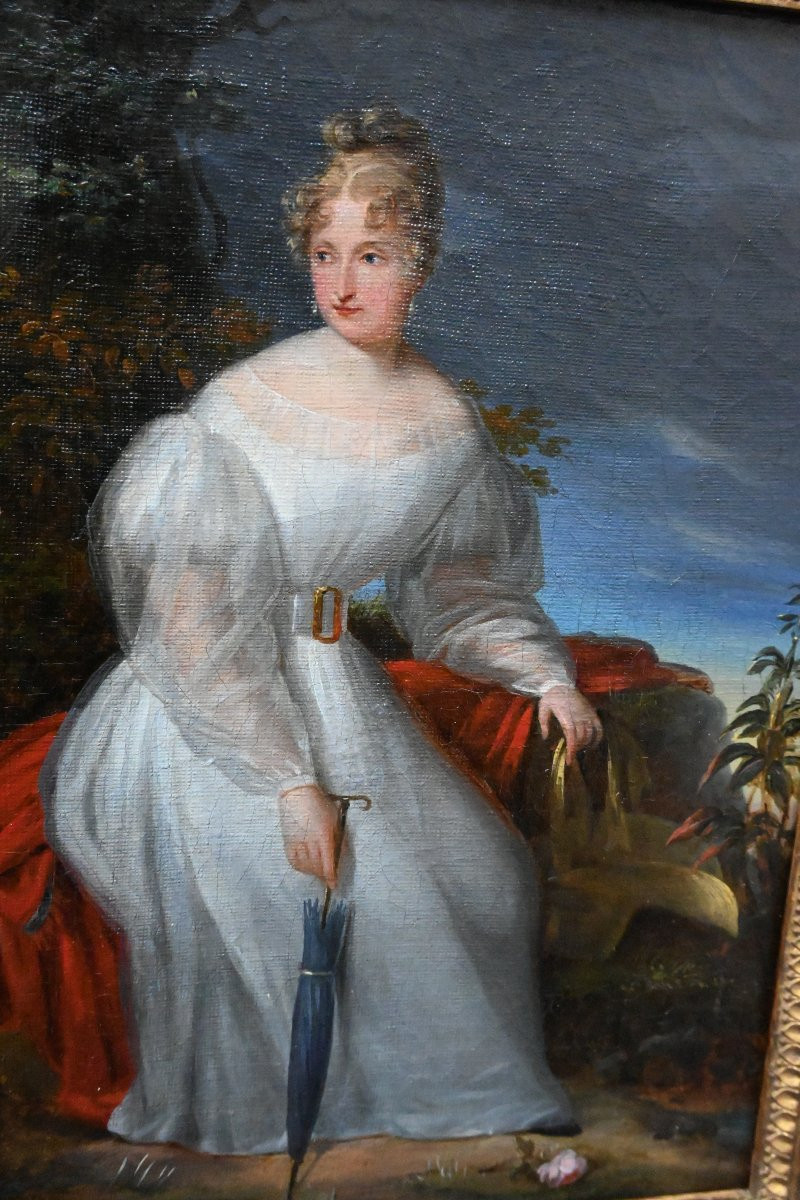 Charmant portrait d une jeune femme dans un parc  école XIX-photo-2