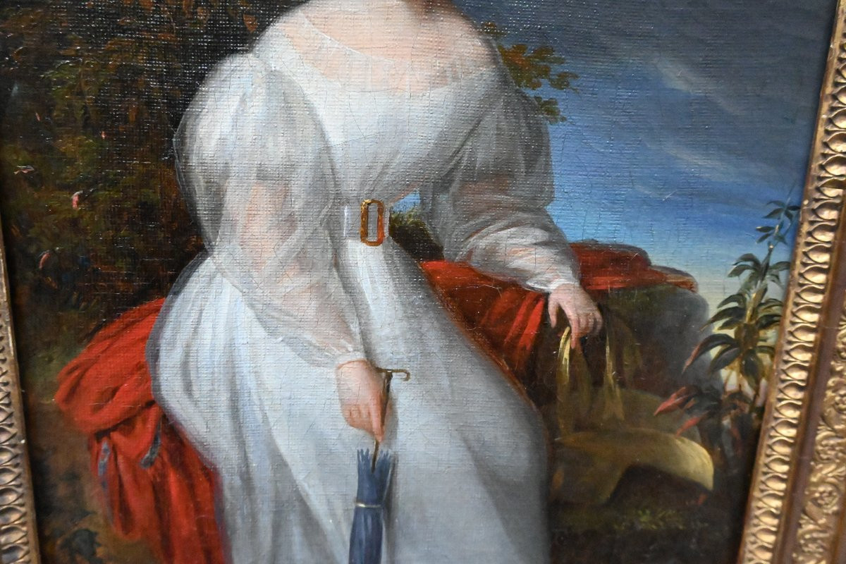 Charmant portrait d une jeune femme dans un parc  école XIX-photo-3