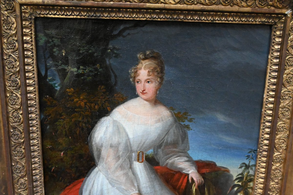 Charmant portrait d une jeune femme dans un parc  école XIX-photo-4