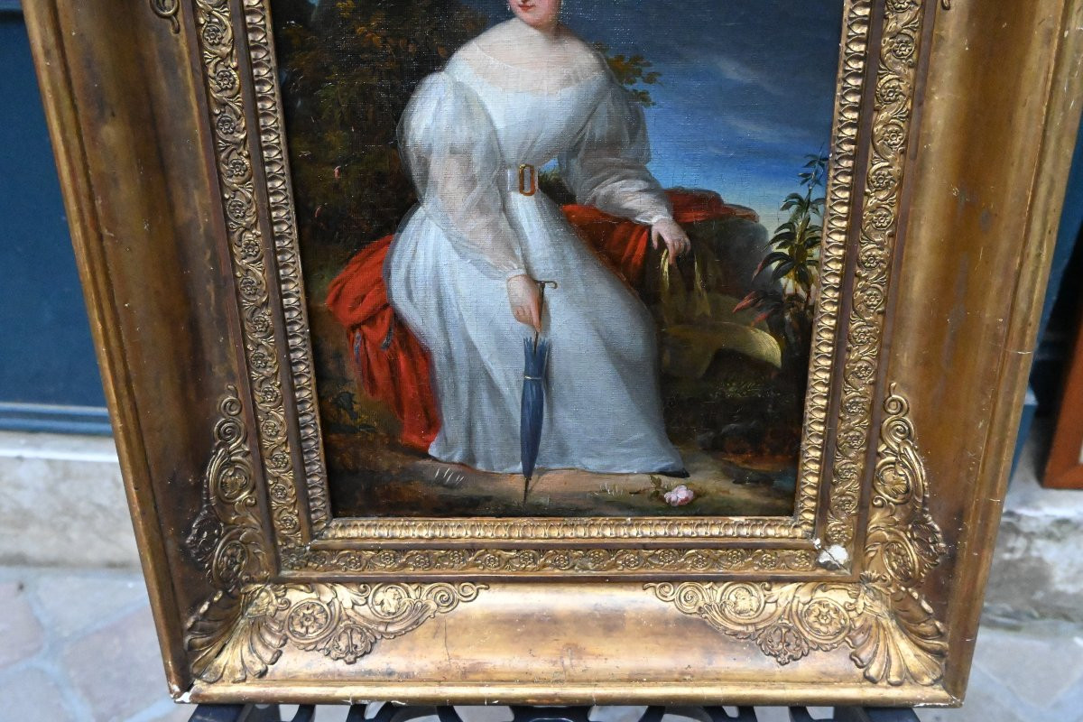 Charmant portrait d une jeune femme dans un parc  école XIX-photo-7