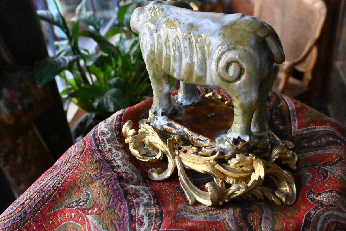Elephant en porcelaine de la Chine , monture rocaille en bronze -photo-5
