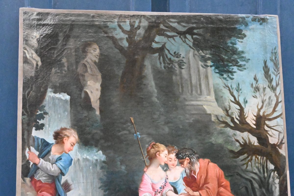 Large XVIII Canvas After Boucher , The Good Adventure-photo-3