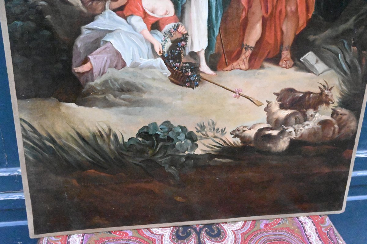 Large XVIII Canvas After Boucher , The Good Adventure-photo-3
