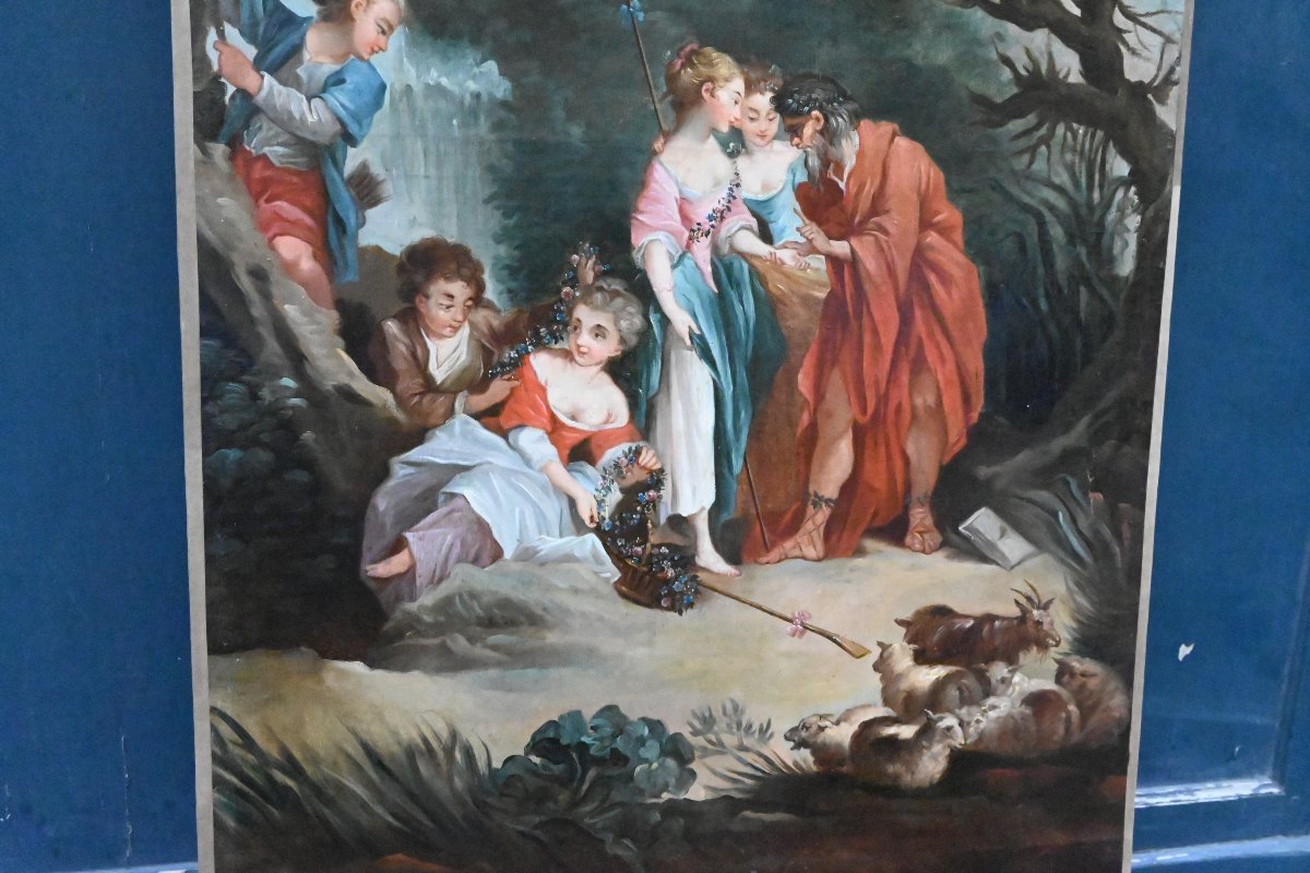 Large XVIII Canvas After Boucher , The Good Adventure-photo-6