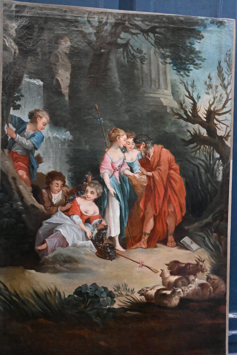 Large XVIII Canvas After Boucher , The Good Adventure