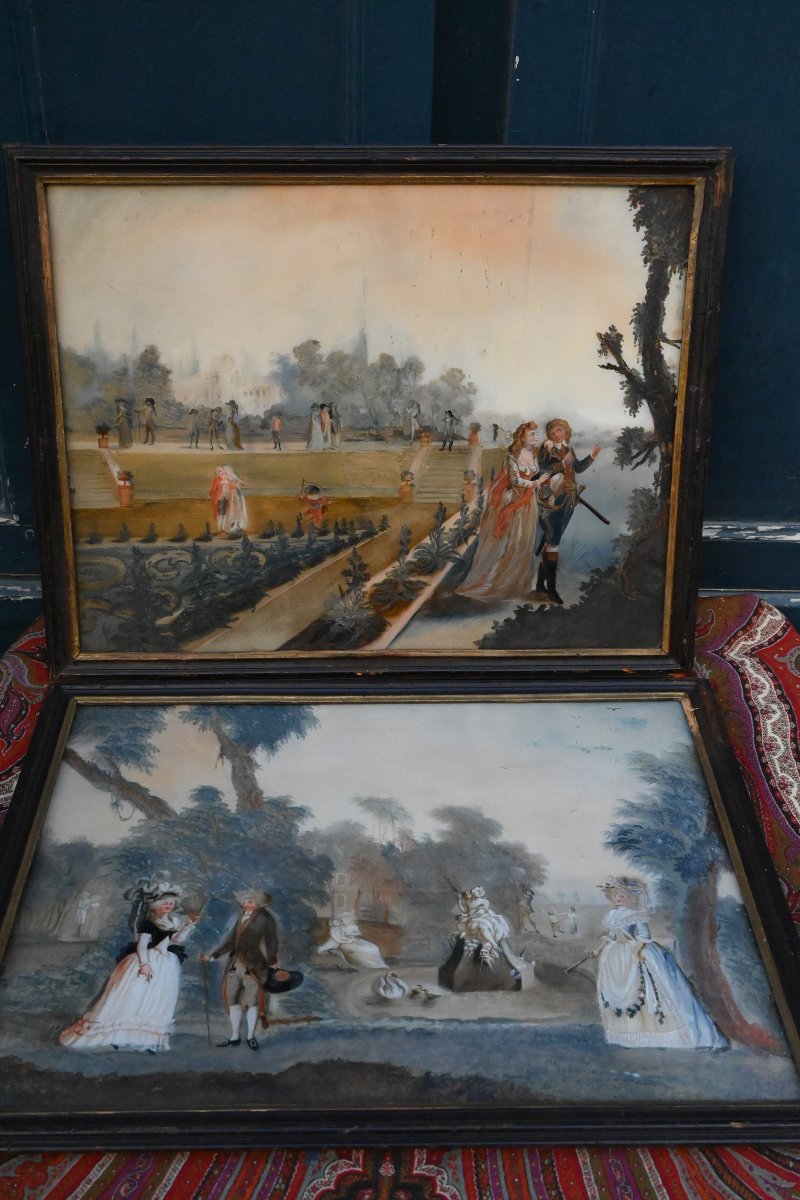 Pair Of Fixtures Under Glass, In 18th Century Louis XVI Gardens