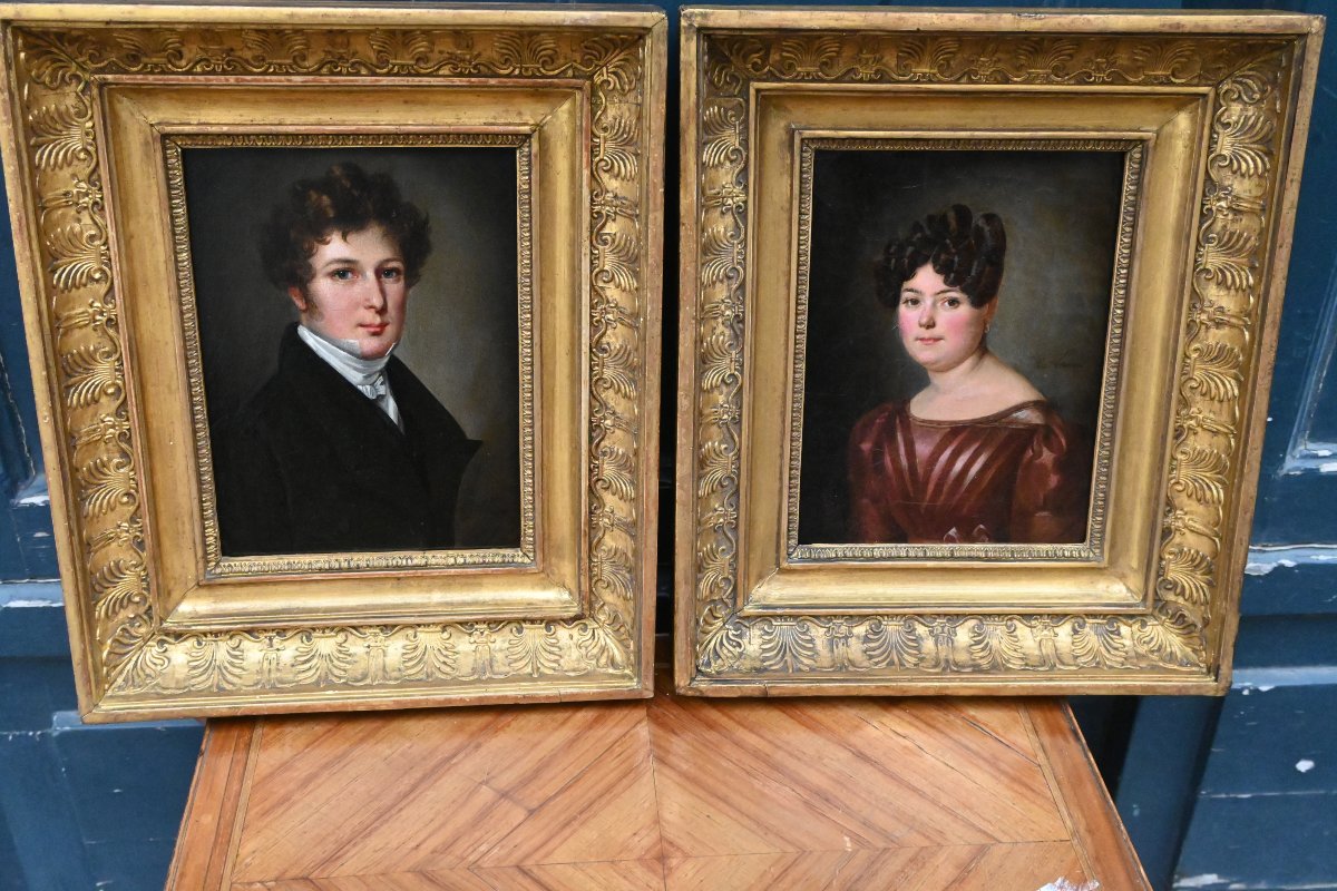 Pair Of Small Portraits XIX Boilly Follower-photo-2