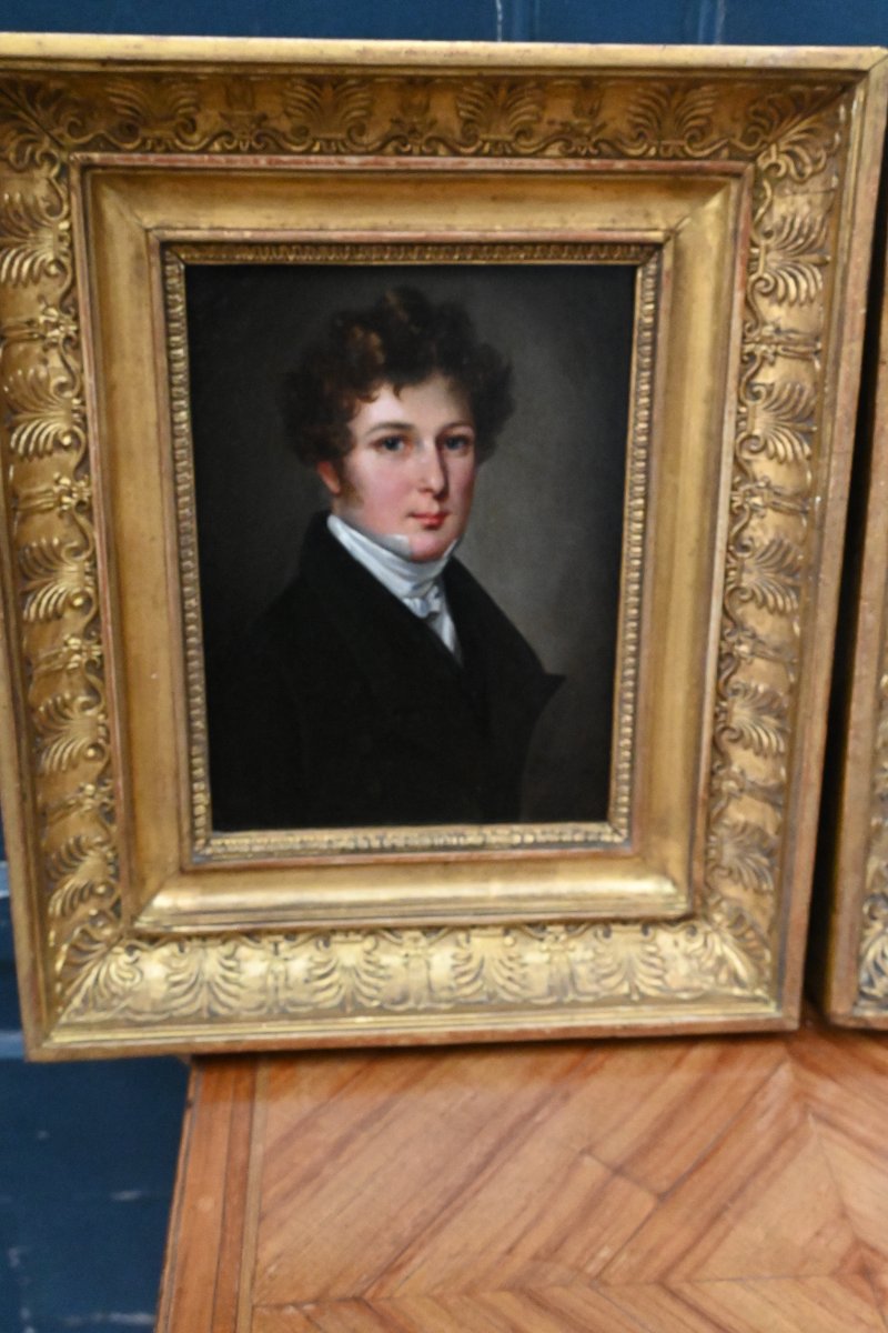 Pair Of Small Portraits XIX Boilly Follower-photo-3