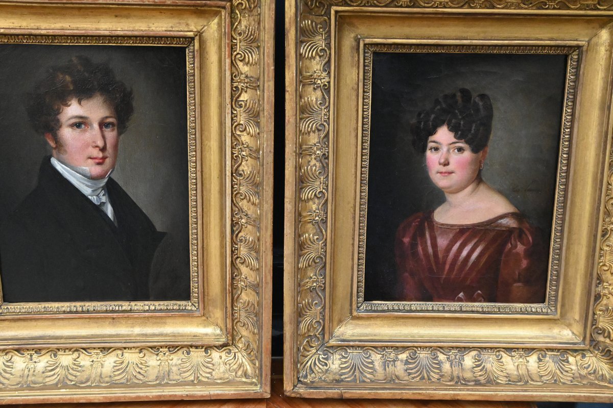 Pair Of Small Portraits XIX Boilly Follower-photo-5