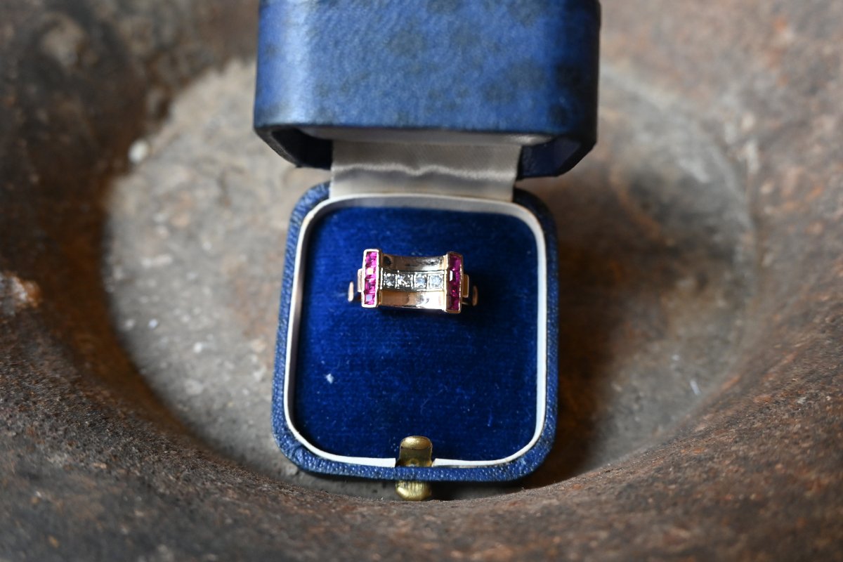 Gold And Diamond Tank Ring