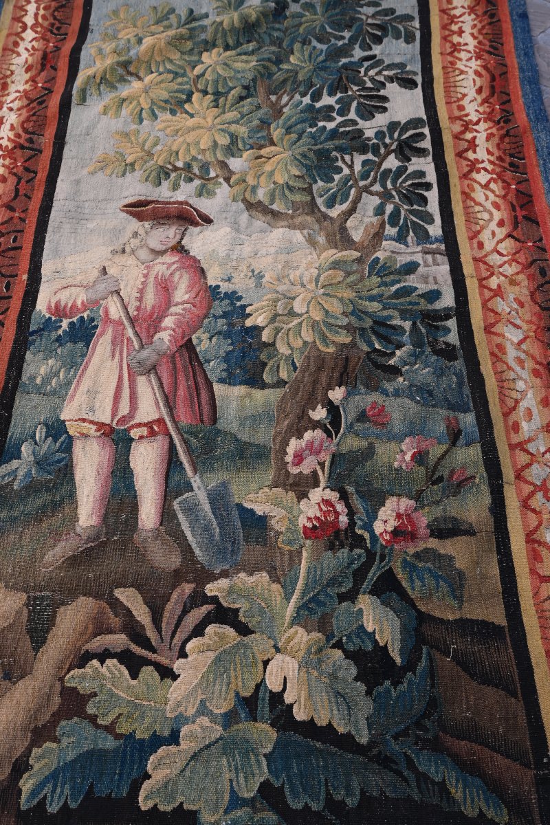 Tapestry , Portière Au Jardinier , Aubusson XVIII-photo-2