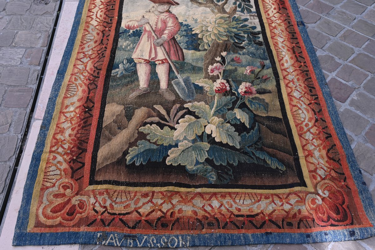 Tapestry , Portière Au Jardinier , Aubusson XVIII-photo-3