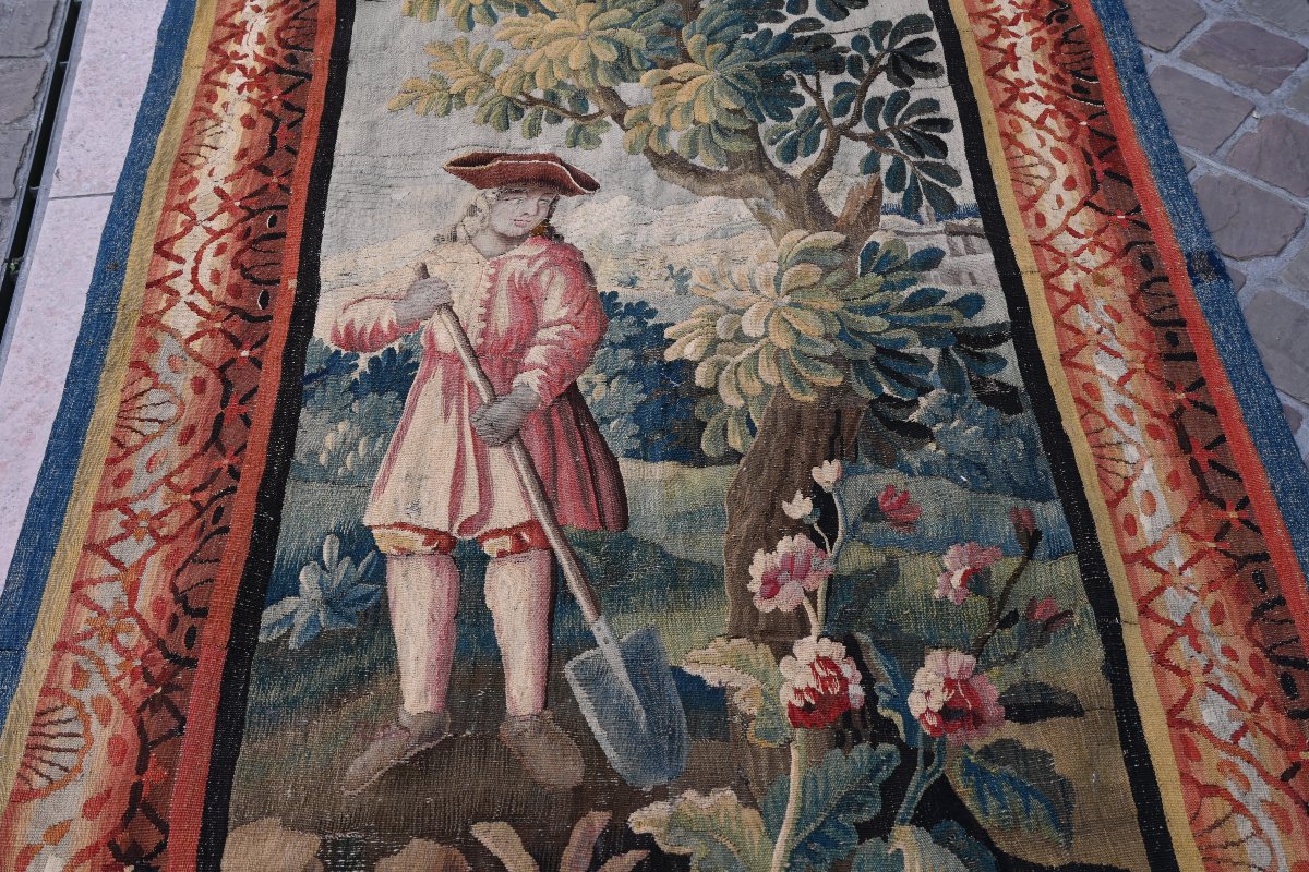 Tapestry , Portière Au Jardinier , Aubusson XVIII-photo-4