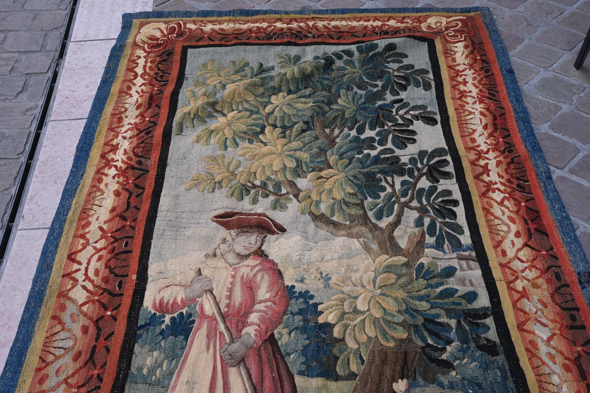 Tapestry , Portière Au Jardinier , Aubusson XVIII-photo-1