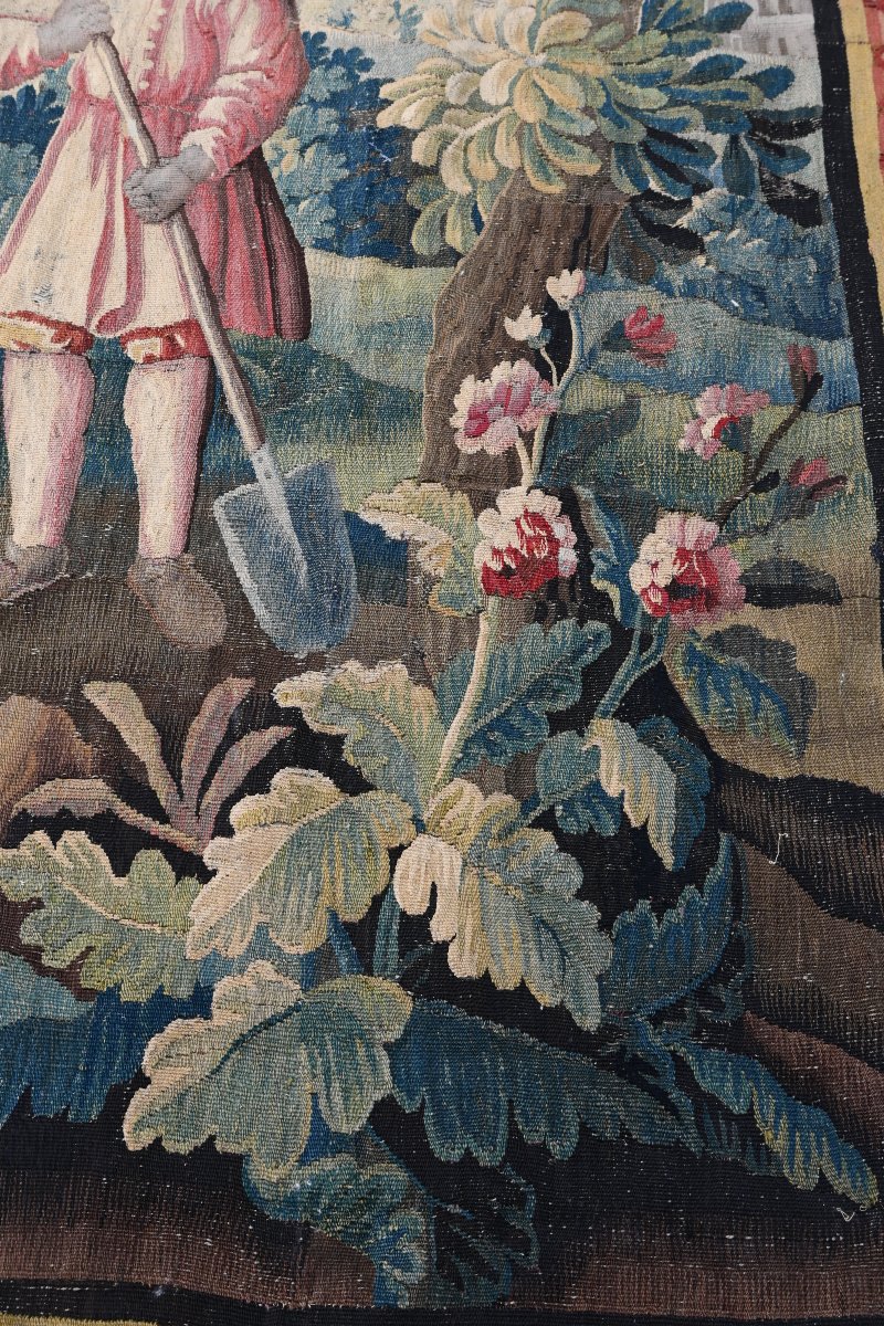 Tapestry , Portière Au Jardinier , Aubusson XVIII-photo-3