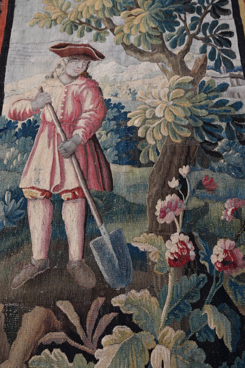 Tapestry , Portière Au Jardinier , Aubusson XVIII-photo-4