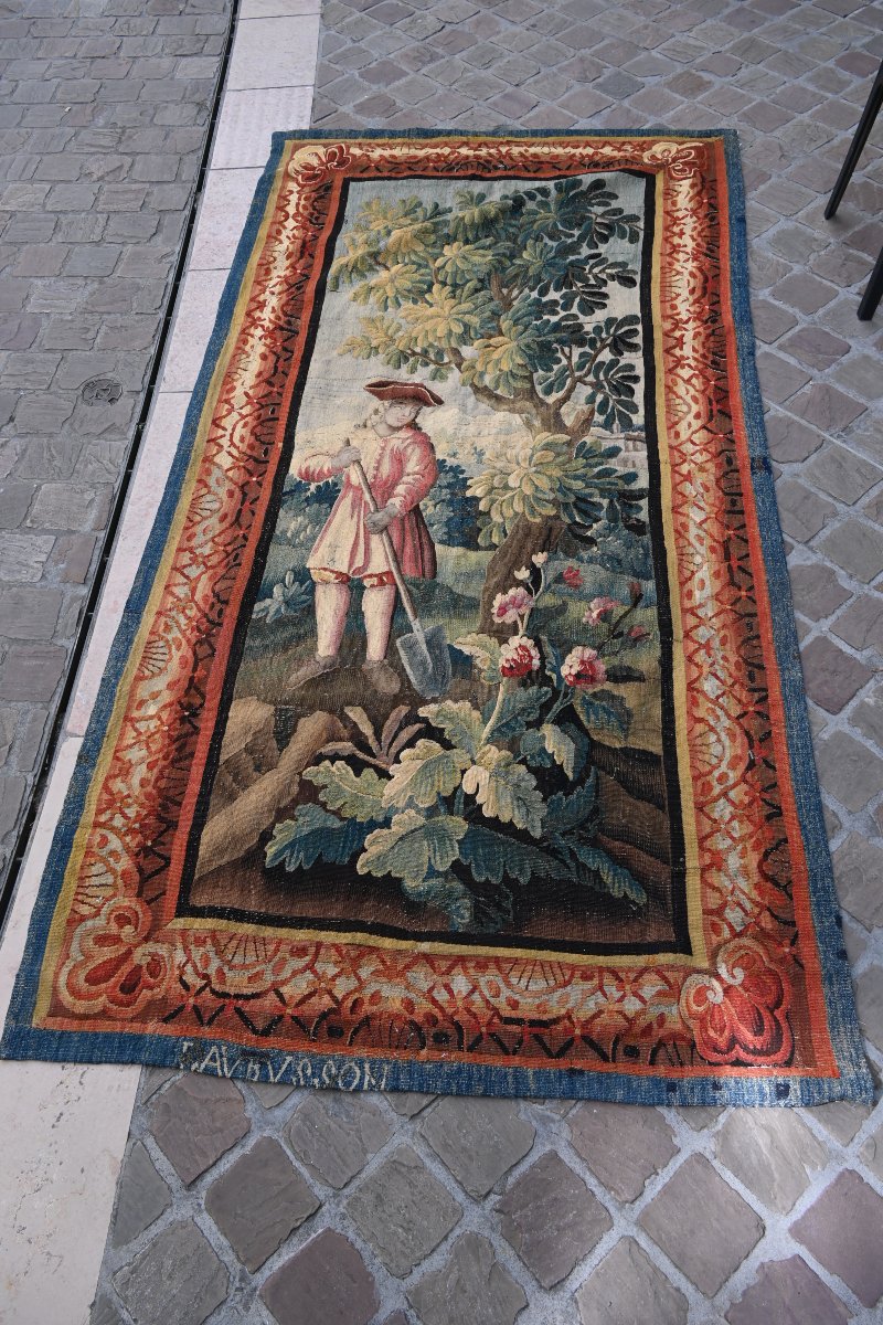 Tapestry , Portière Au Jardinier , Aubusson XVIII-photo-8
