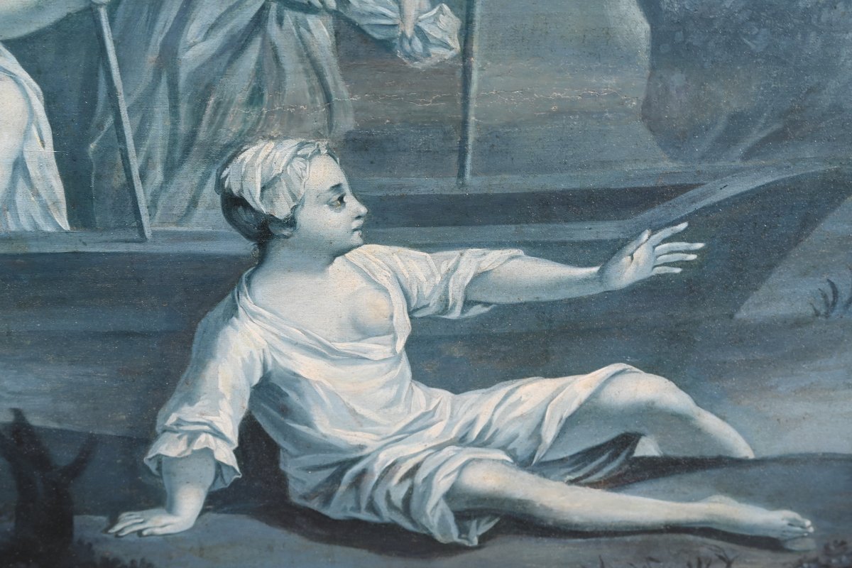 Paire de grandes toiles  XVIII en camaîeu de bleu suiveur de Lancret-photo-6