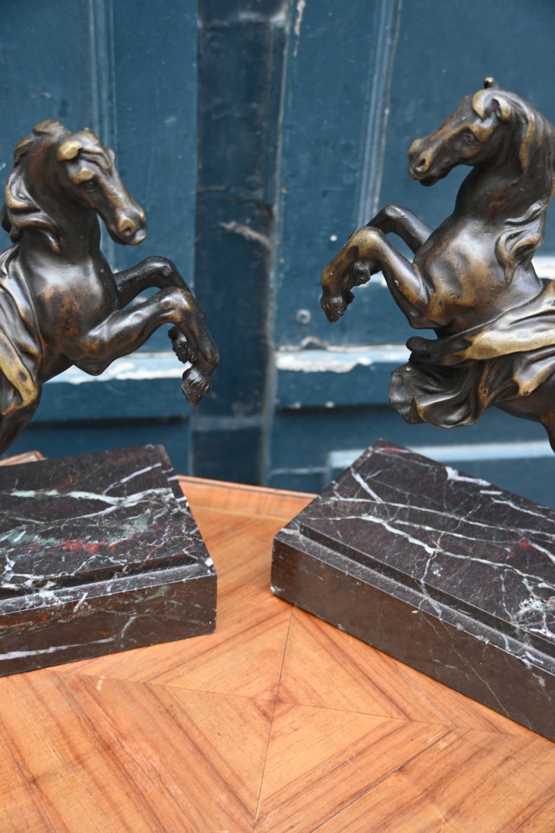 Pair Of Bronze Horses In The Antique Style, 19th Century-photo-3