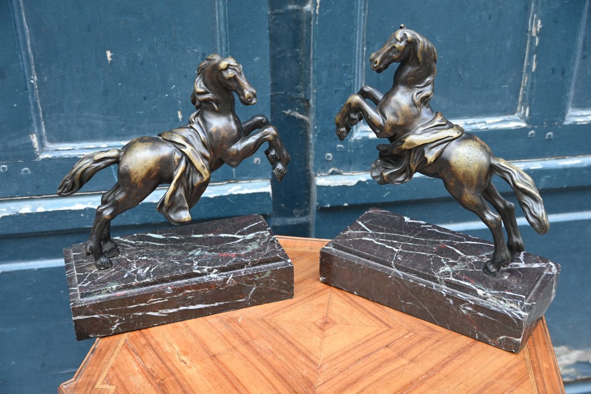 Pair Of Bronze Horses In The Antique Style, 19th Century-photo-4