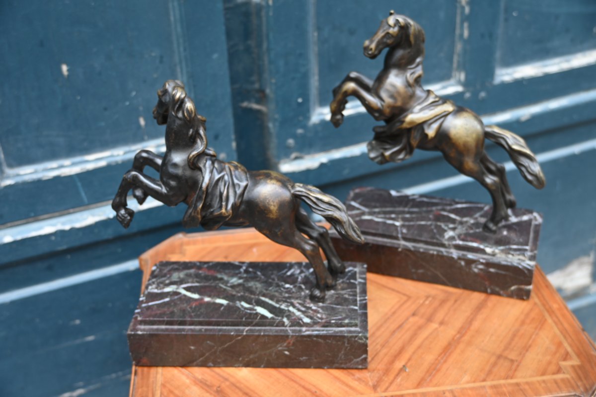 Pair Of Bronze Horses In The Antique Style, 19th Century-photo-3