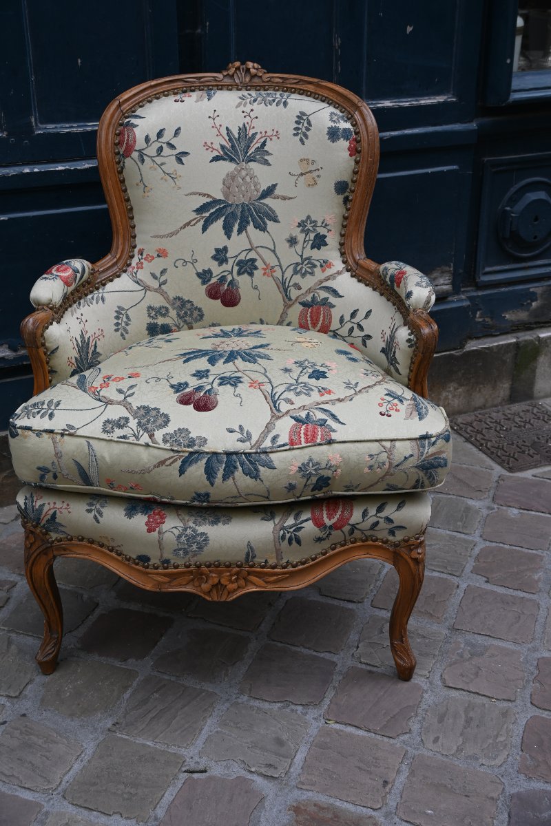 Bergère bois naturel d époque Louis XV -photo-4