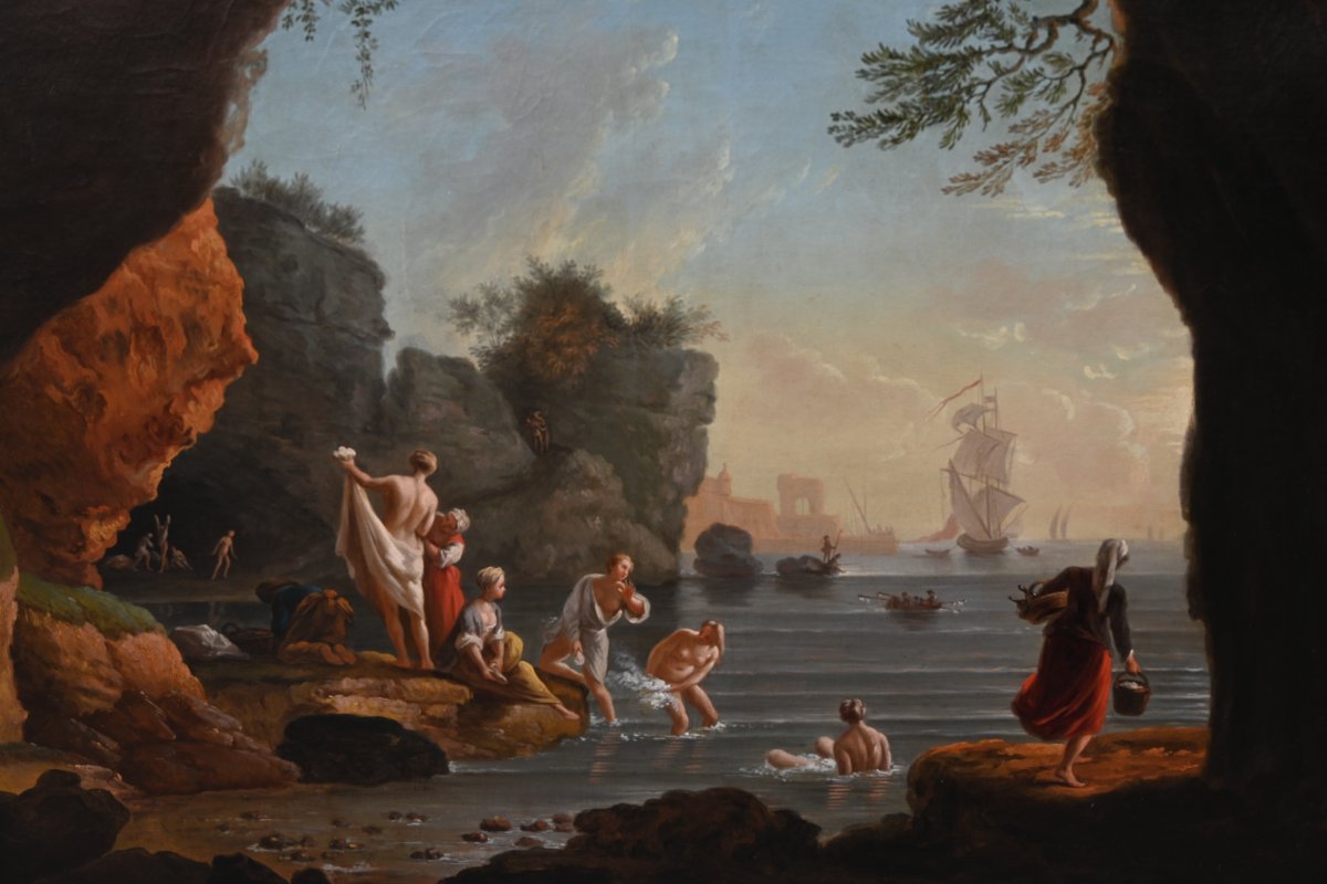 Lacroix de Marseille , baigneuses  sur une côte méditerranéenne , école  XVIII-photo-2