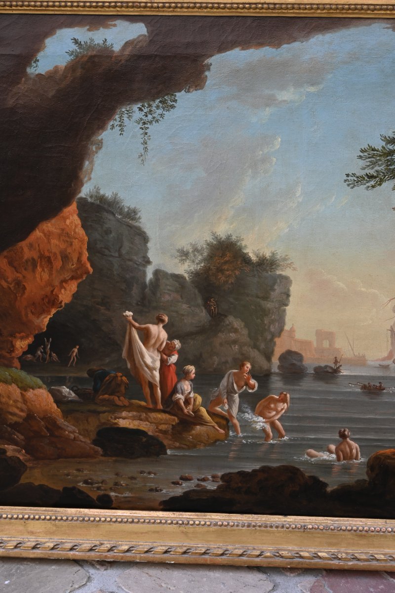 Lacroix de Marseille , baigneuses  sur une côte méditerranéenne , école  XVIII-photo-4