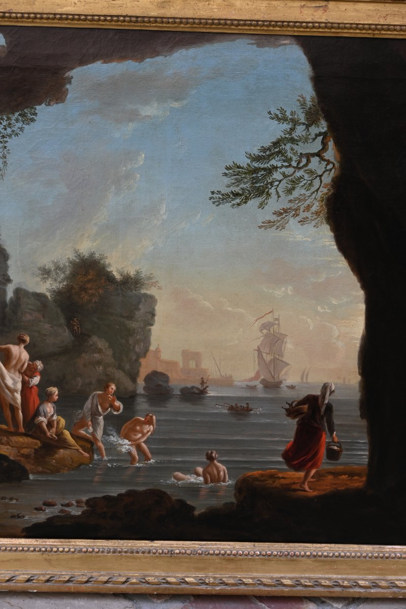 Lacroix de Marseille , baigneuses  sur une côte méditerranéenne , école  XVIII-photo-1