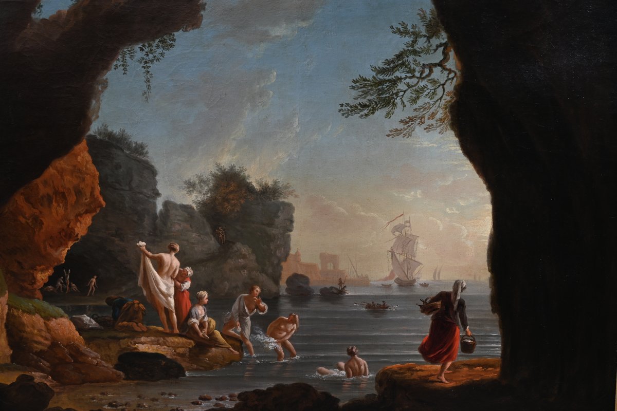 Lacroix de Marseille , baigneuses  sur une côte méditerranéenne , école  XVIII-photo-3