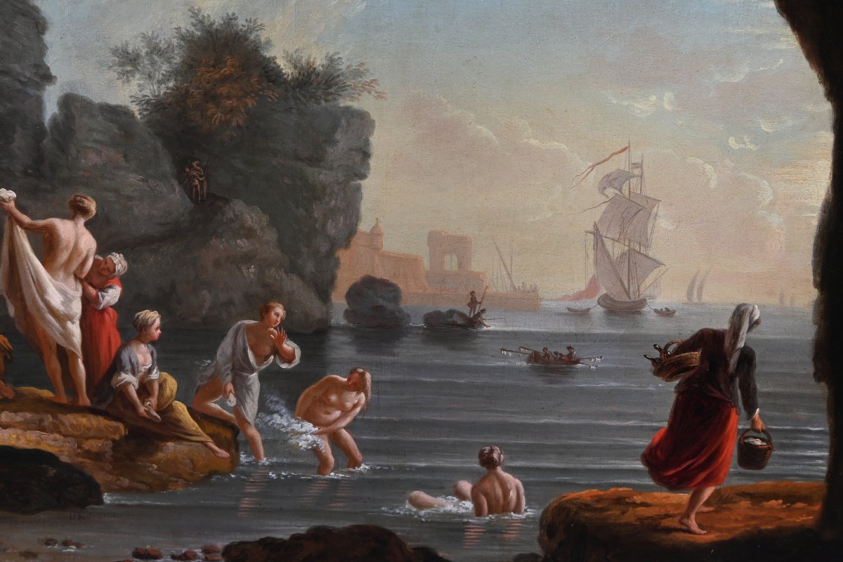 Lacroix de Marseille , baigneuses  sur une côte méditerranéenne , école  XVIII-photo-5