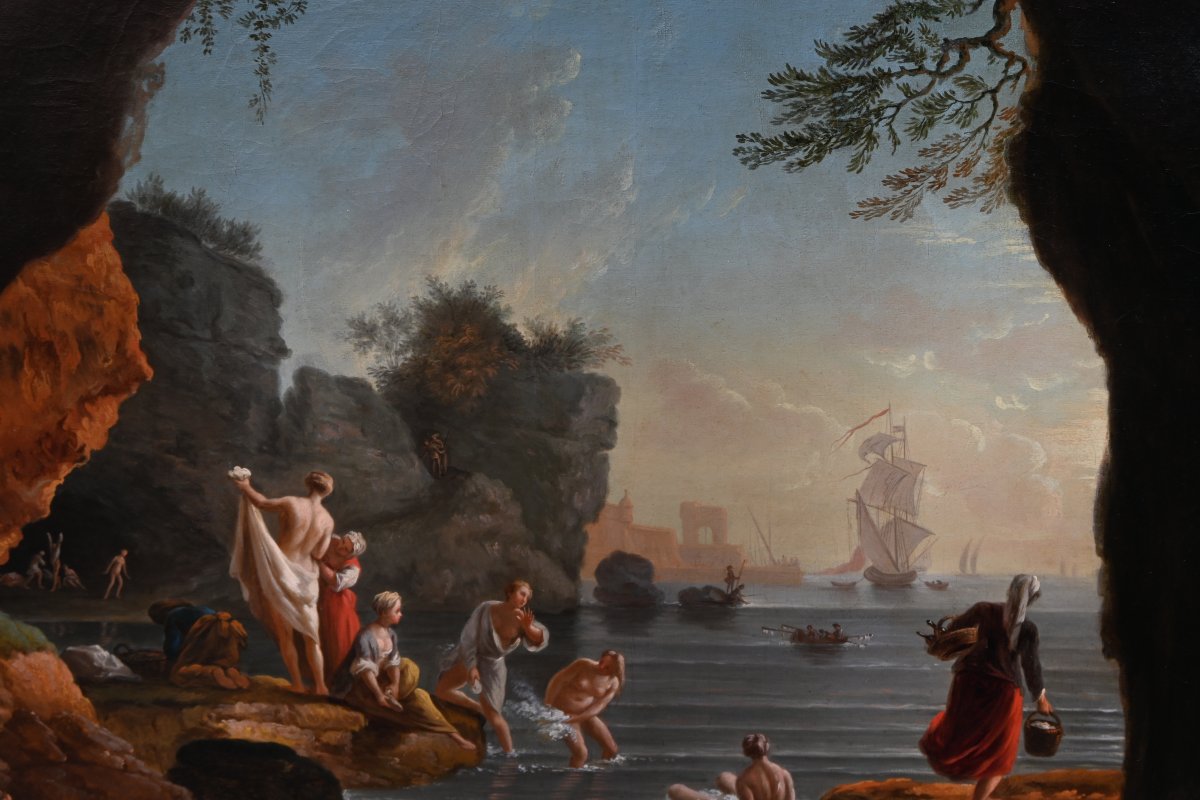 Lacroix de Marseille , baigneuses  sur une côte méditerranéenne , école  XVIII-photo-6