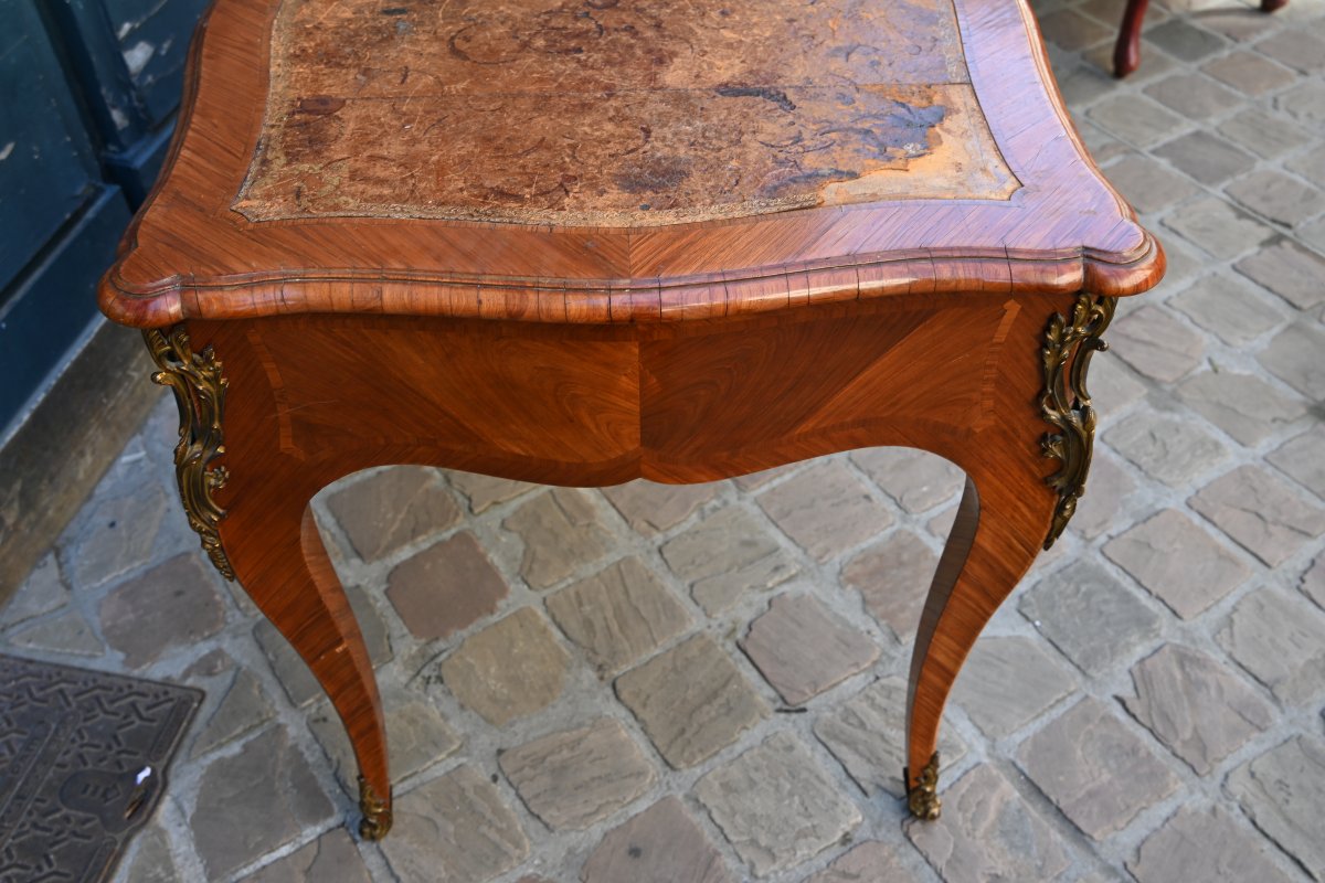 Bureau plat , en bois de rose , style Louis XV ,  Gênes XVIII-photo-3