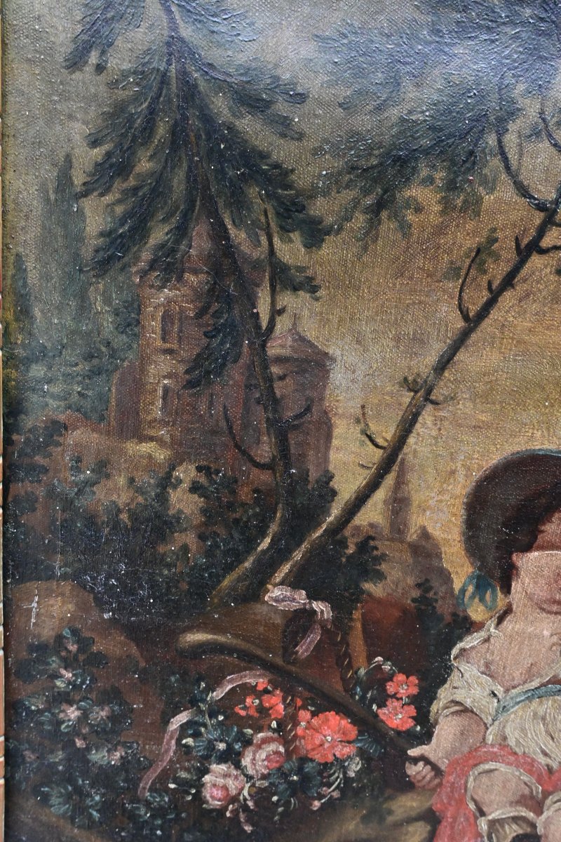 Trumeau fin XVIII , avec toile  scène d un jardiner , époque Louis XVI-photo-4