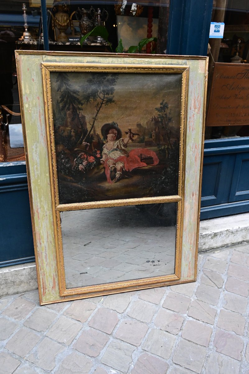 Trumeau fin XVIII , avec toile  scène d un jardiner , époque Louis XVI-photo-7