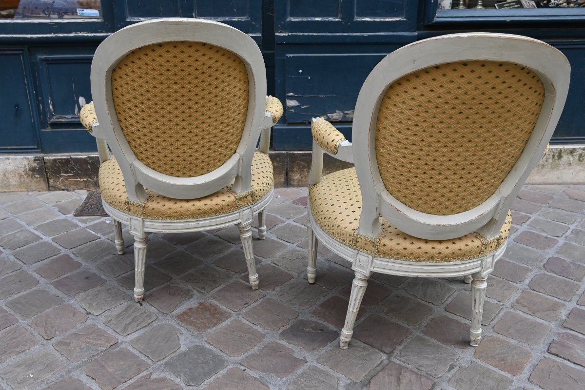 Paire de fauteuils médaillons d époque Louis XVI fin XVIII-photo-2