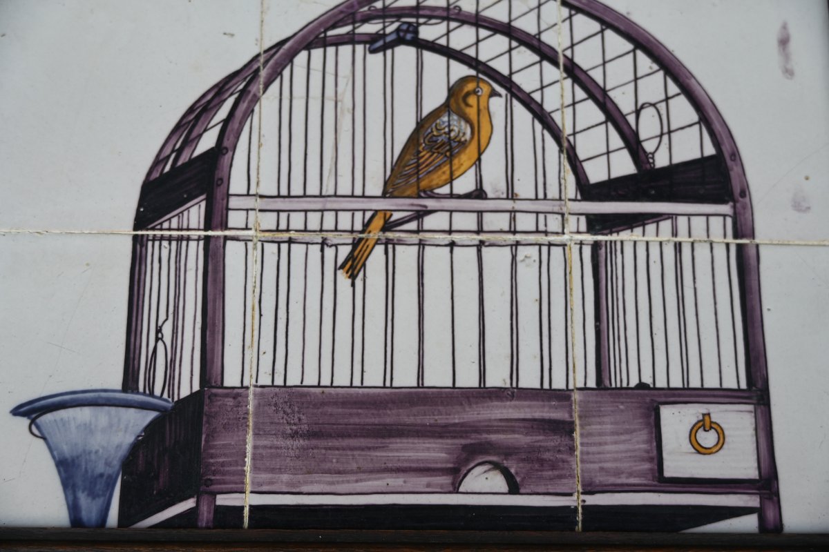 Delft 18th Century: A Charming Tiled Plate Decorated With A Bird In A Cage-photo-4