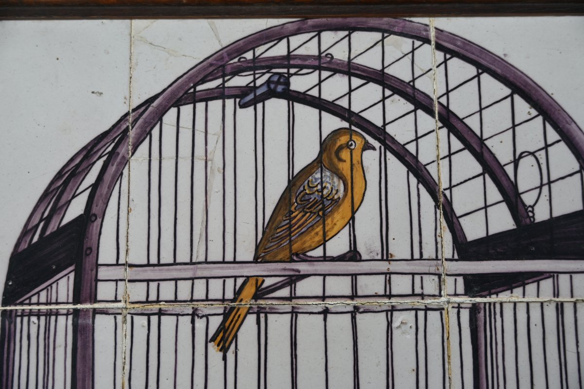 Delft 18th Century: A Charming Tiled Plate Decorated With A Bird In A Cage-photo-4