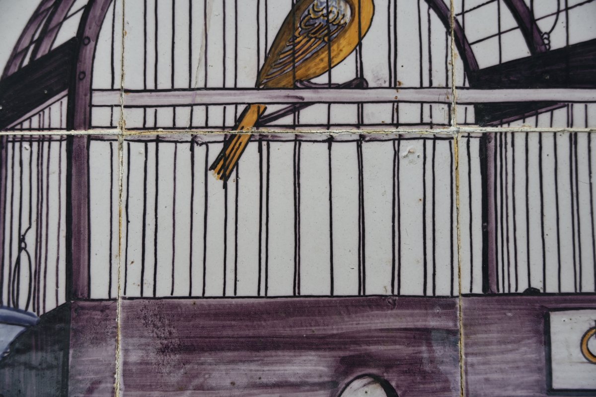 Delft 18th Century: A Charming Tiled Plate Decorated With A Bird In A Cage-photo-5