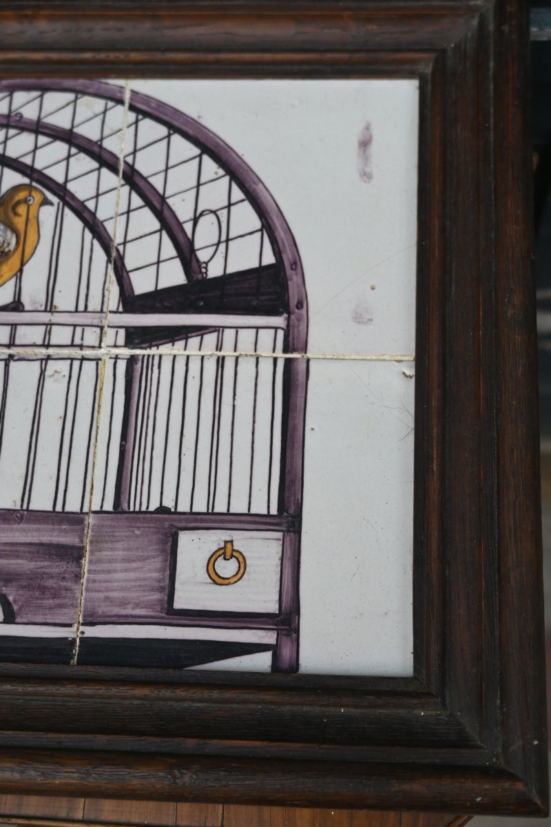 Delft 18th Century: A Charming Tiled Plate Decorated With A Bird In A Cage-photo-6