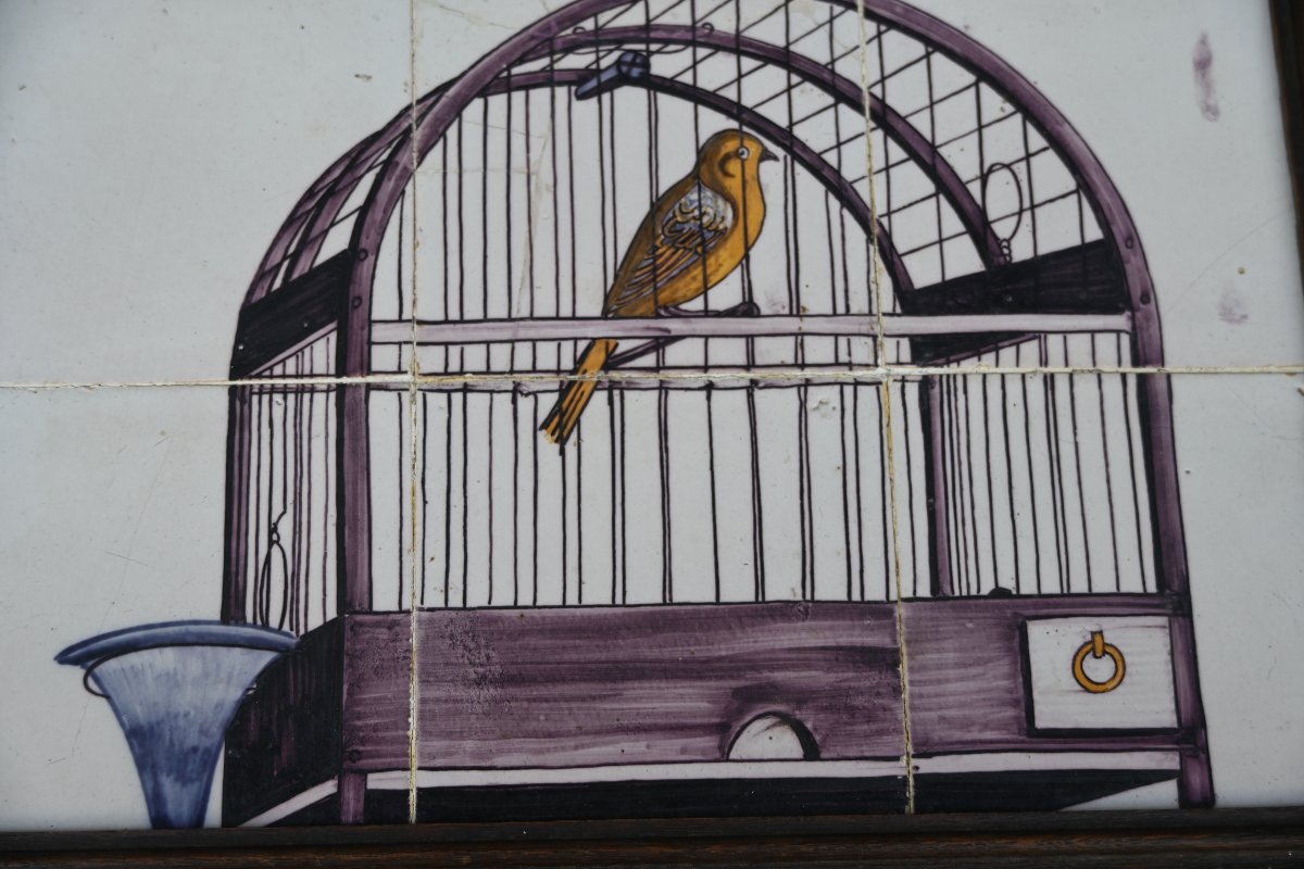 Delft 18th Century: A Charming Tiled Plate Decorated With A Bird In A Cage-photo-8