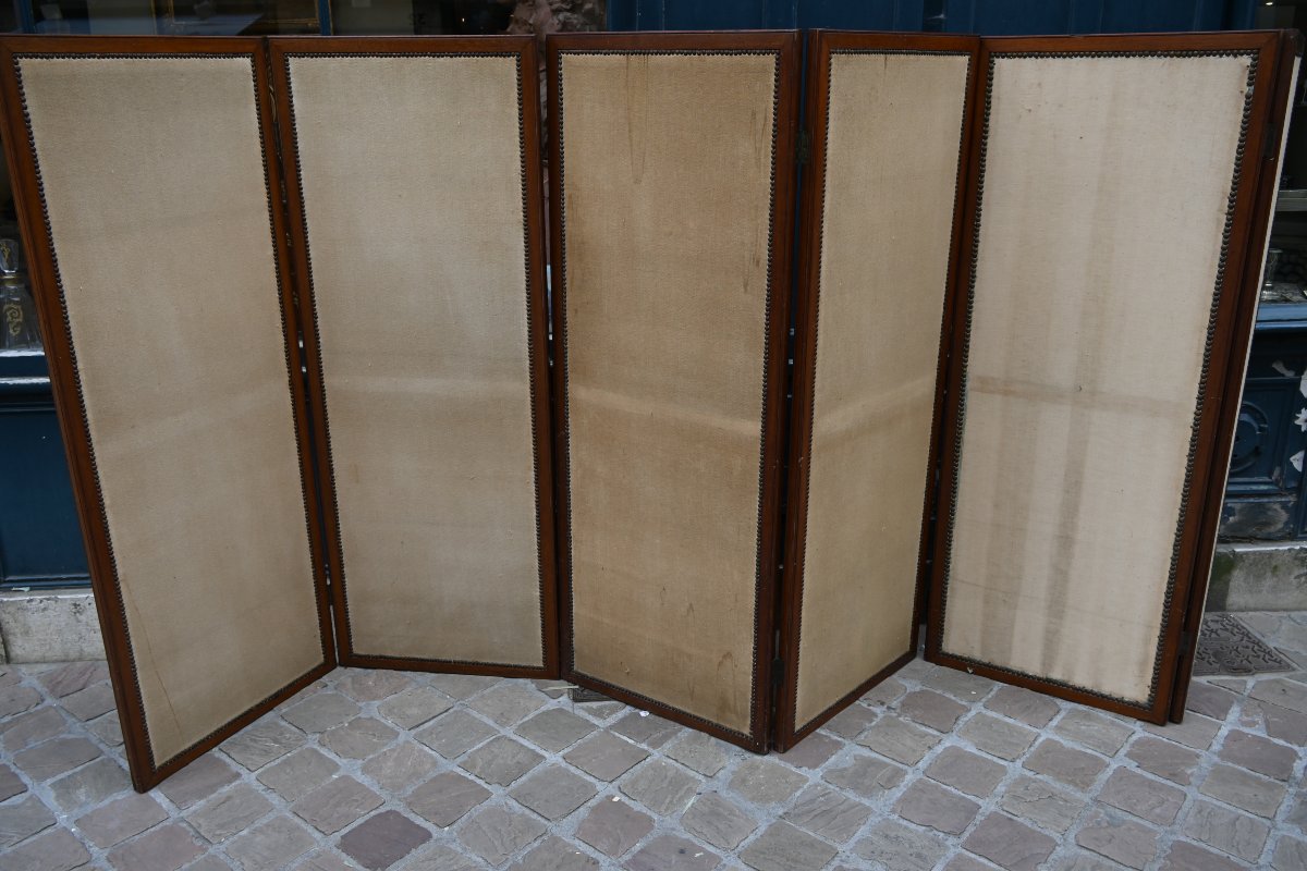 Early 19th-century 6-panel Mahogany Folding Screen-photo-4