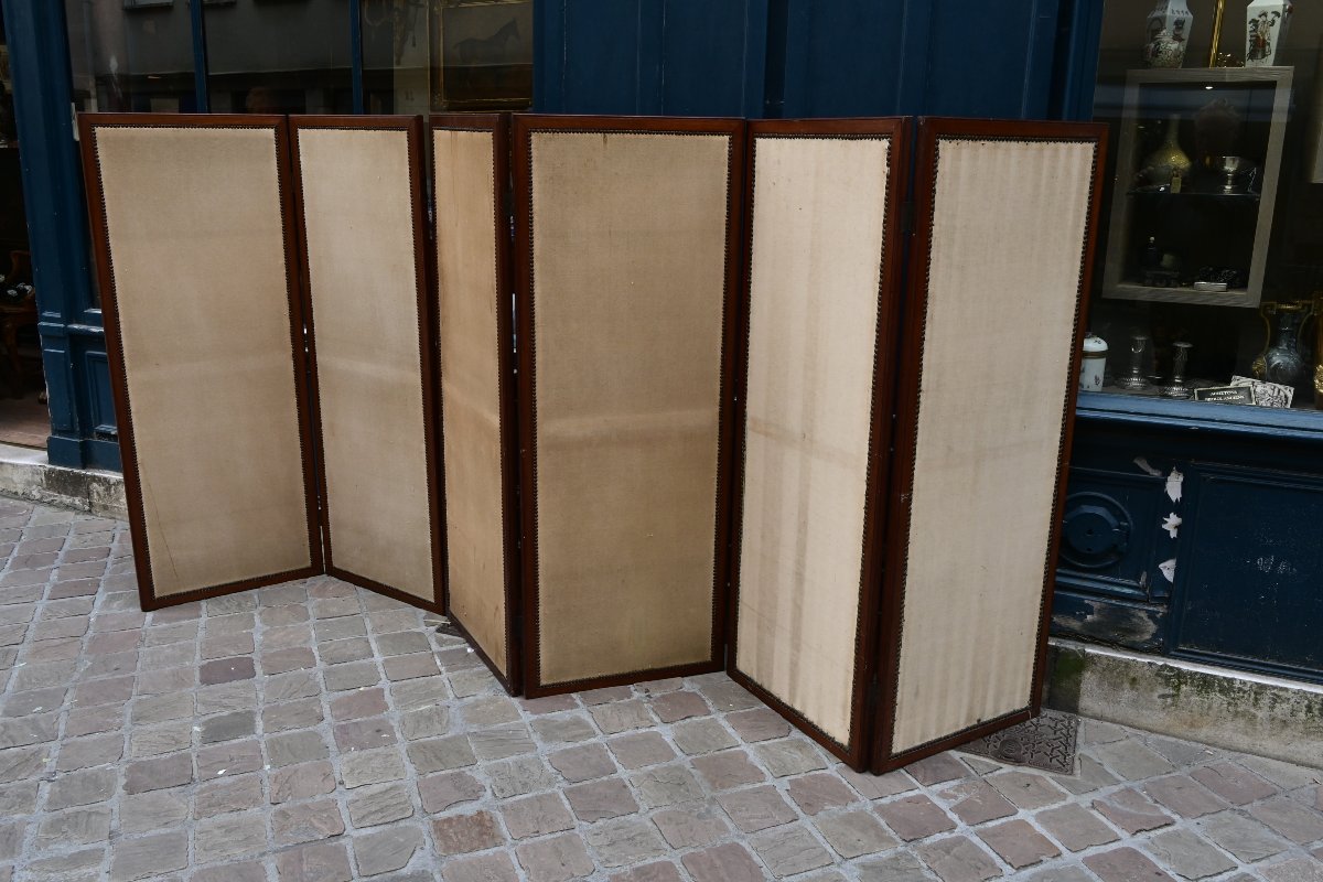 Early 19th-century 6-panel Mahogany Folding Screen-photo-4