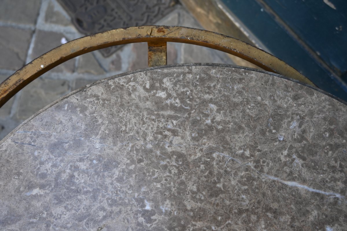 Table basse , fer forgé doré , dessus de marbre  vers 1940- 50  Maison Ramsay-photo-5